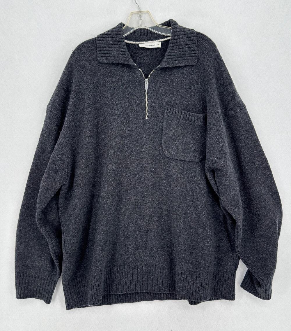 Everlane Mens Heather Charcoal Gray Luxe Merino Quarter Zip Pullover Sz 2XL